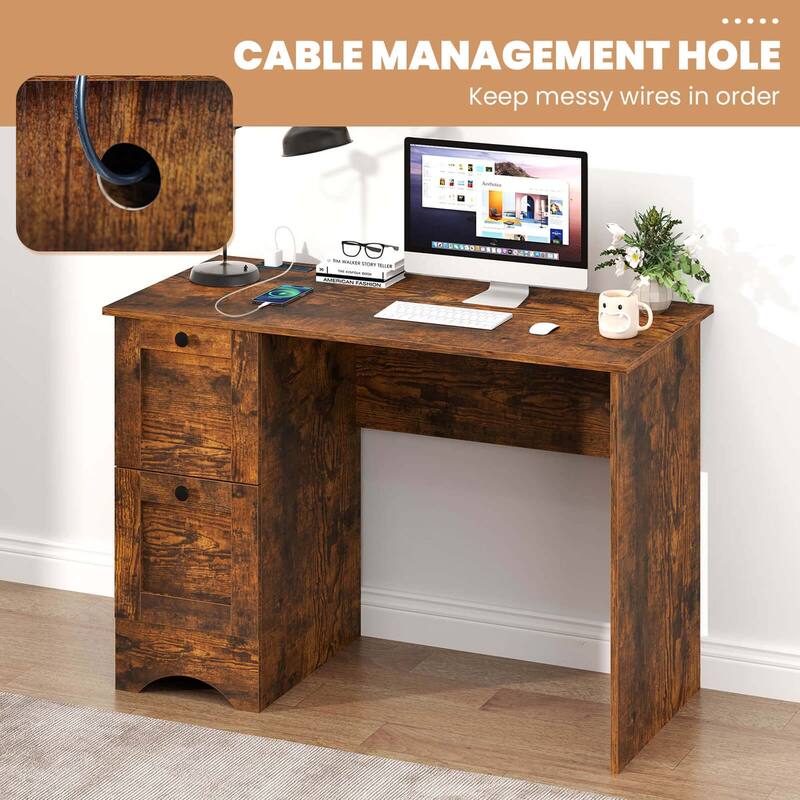 Costway 43" Home Office Desk Compact Study Writing Desk with 2 Drawers