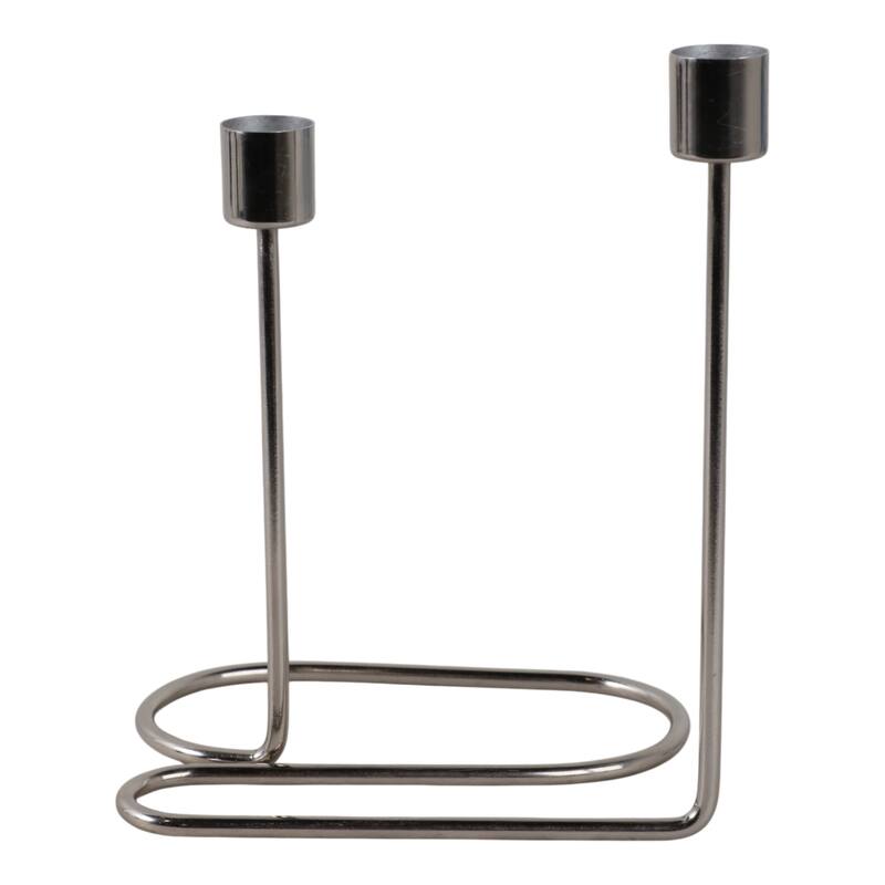Modern Metal Taper Holder Open-Frame Design and Dual Candle Support - 6" x 5" x 8.25" - Silver