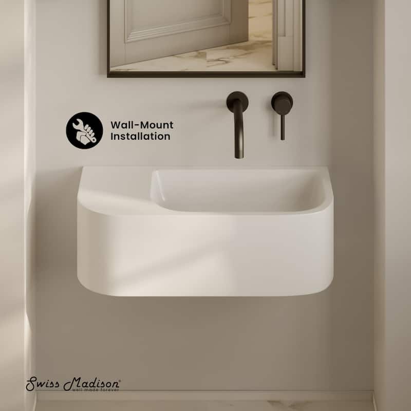 Carre 25" Solid Surface Oval Wall-Mounted Sink In Matte White - 25