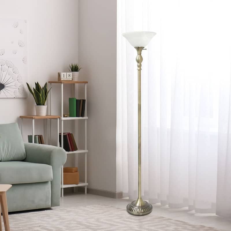 Classic 1 Light Torchiere Floor Lamp with Marbleized Glass Shade