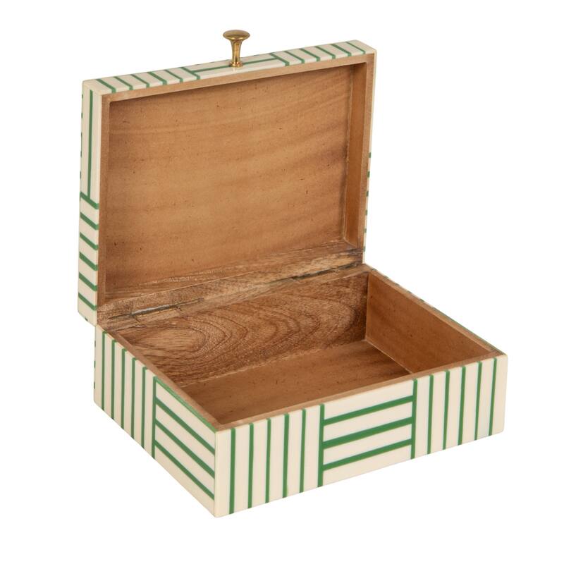 Resin Box with Striped Block Pattern and Gold Clasp