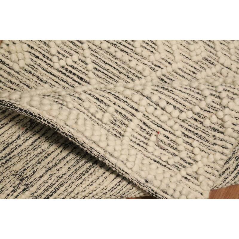 Hand Knotted Oriental 100% Wool Carpet Modern Geometric Beige & Ivories Modern Gotti Design Runner Rug - 7' 5'' X 2' 2''