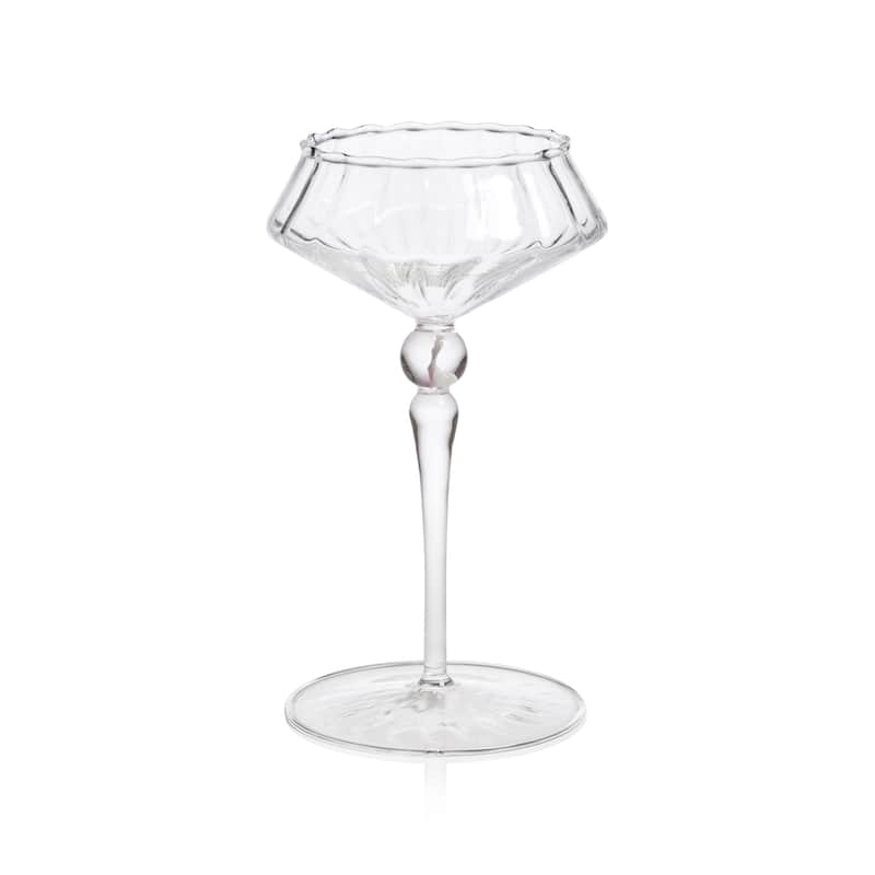 Ondine 4-Piece Set Fluted Coupe Glasses - Clear w/ Powder Pink Accent