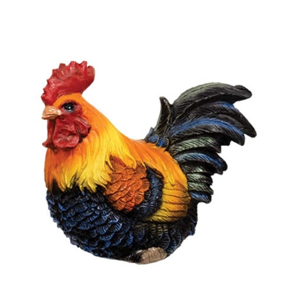 Resin Rooster Figurine Hand-Painted Farmhouse Country Decor 3 Inch Tabletop Shelf Accent - 3” high by 2” wide by 3.5” deep