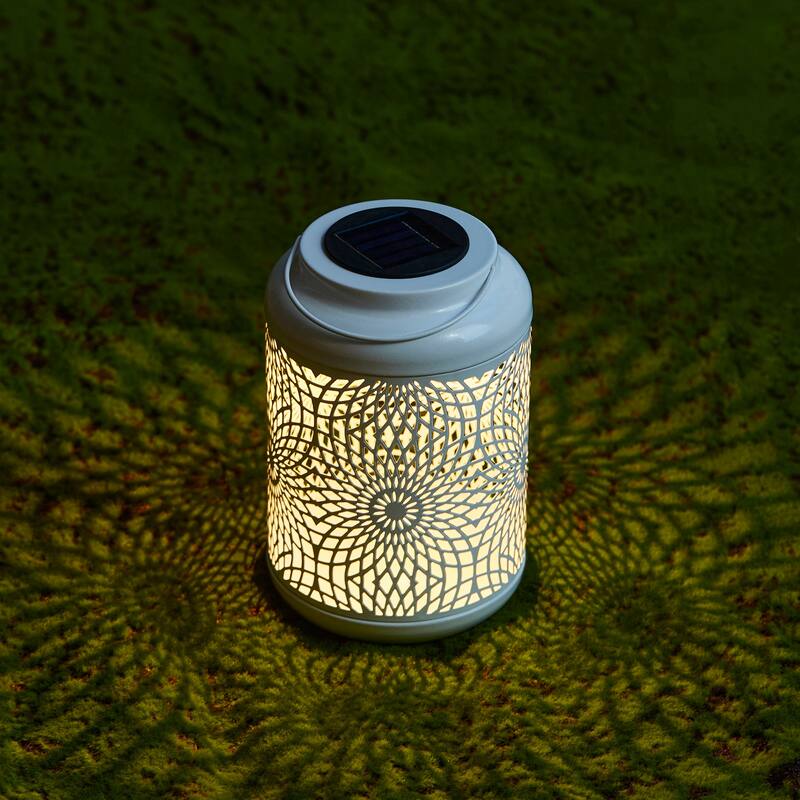 Glitzhome Set of 2 Metal Cutout Solar LED Outdoor Waterproof Hanging Lanterns