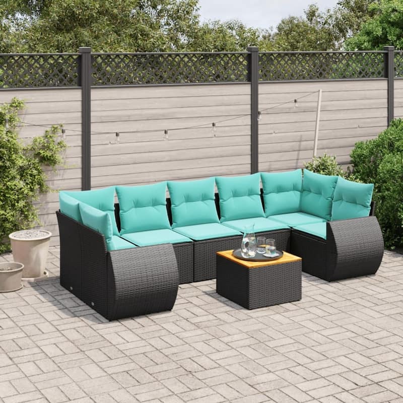 vidaXL 8 Piece Patio Sofa Set with Cushions Black Poly Rattan - 24.4 x 24.4 x 27.2