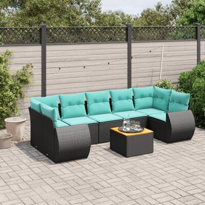 vidaXL 8 Piece Patio Sofa Set with Cushions Black Poly Rattan - 24.4 x 24.4 x 27.2