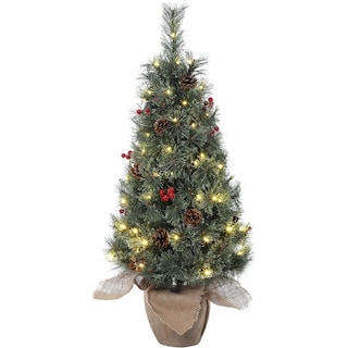 Christmas Tree, 3ft Pre-Lit Mini Christmas Tree with 78 Warm White LED Lights - 20x20x36in