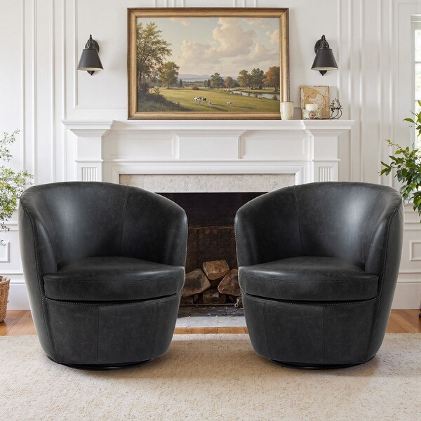 Living Room Leather Barrel Chair Swivel Modern Swivel Leather