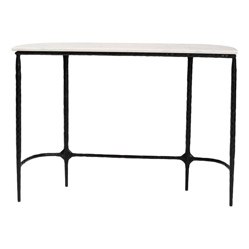 Edsel Marble Console Table - Modern Rustic Accent Table with Hand-Forged Metal Frame for Living Room or Entryway