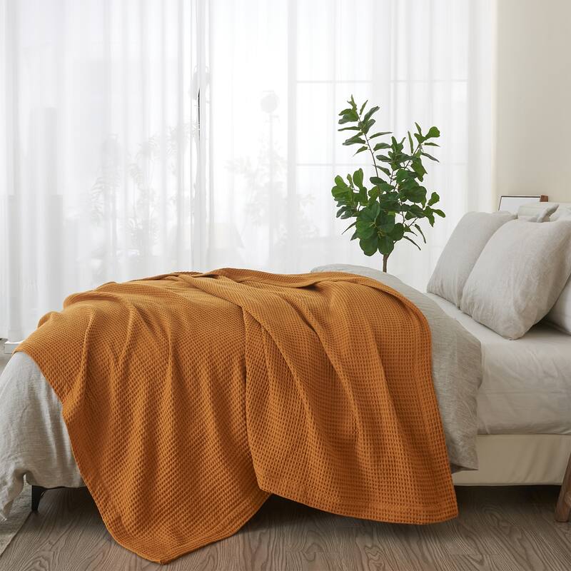 Patina Vie Maison 100% Cotton All-Season Waffle Weave Knit Throw Blanket