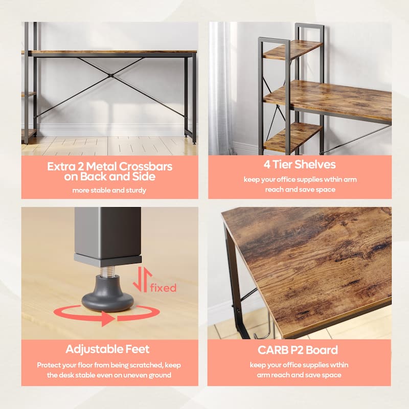 Computer Desk Home Office Computer Desk with 4 Shelves & Hooks