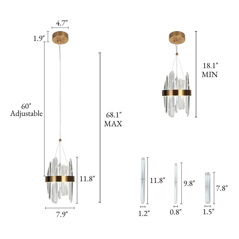 Modern Glam 2-Light LED Gold Crystal Pendant Drum Island Light - D8" x H12"