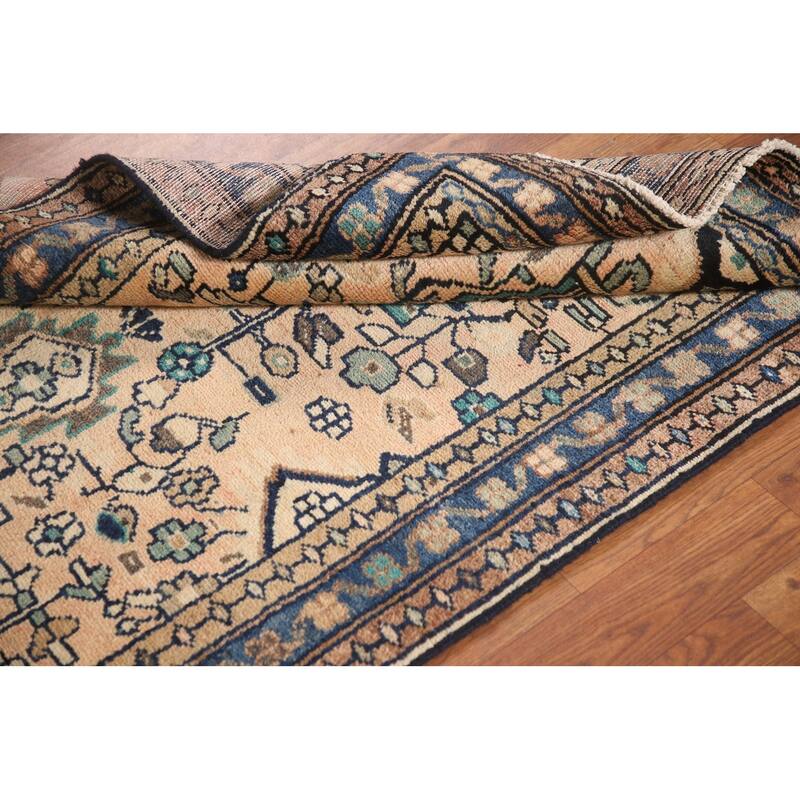 Hand Knotted Oriental 100% Wool Carpet Traditional Floral Peach Hamedan Runner Rug - 9' 7'' X 3' 1''