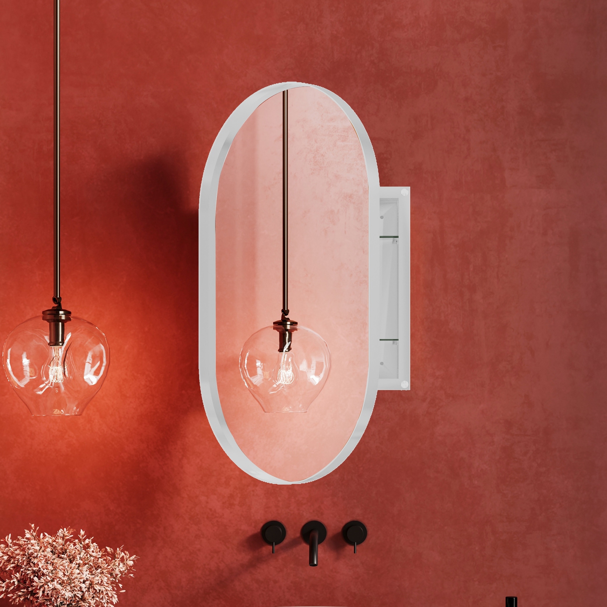 20x34"Oval Recessed Medicine Cabinet,Metal Framed Bathroom Wall Cabinet with Mirror and Adjustable Shelves