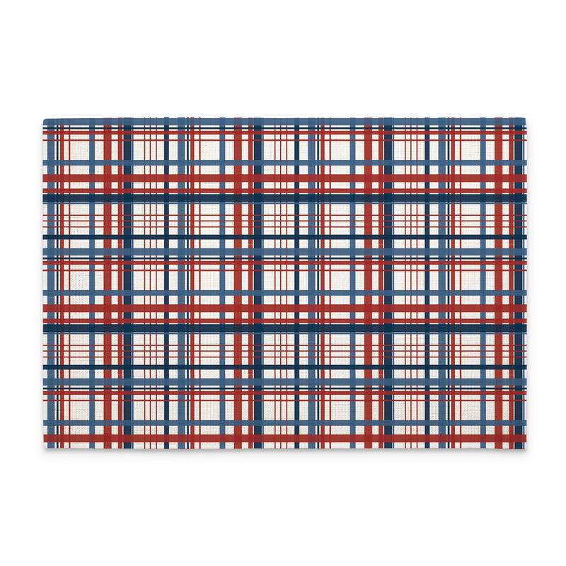 Patriotic Plaid 4-Pack Poly-Cotton Blend Placemats Manufactured in The USA Machine Washable Dryer Safe - Set of 4