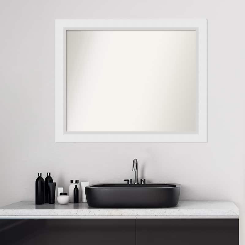 Non-Beveled Wood Bathroom Wall Mirror - Blanco White Frame