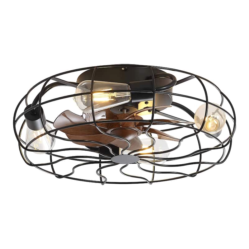 18.5"/23.6" Farmhouse Industrial Enclosed Caged Ceiling Fan with Light & Remote