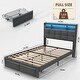 preview thumbnail 23 of 21, Full Size Upholstered Bed Frame with LED Lights and Charging Ports, Storage Headboard with Shelves