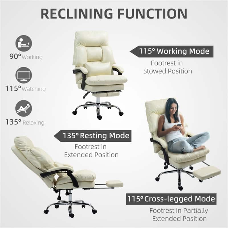 High Back Adjustable Seat Height PU Leather Desk Chair with Thick Cushion and Recline Function