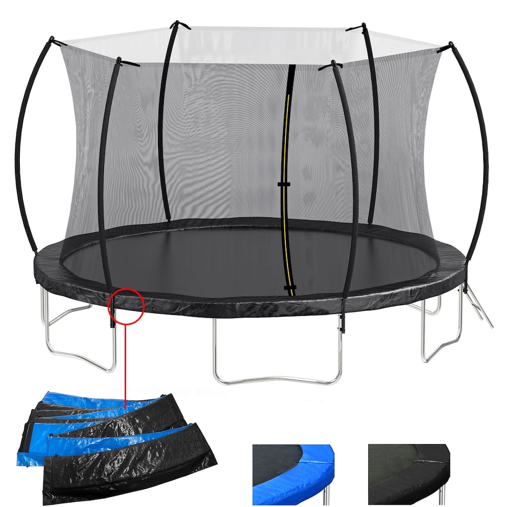 ASTM Approved Trampoline - Safety Enclosure, Ladder, Outdoor Recreational Use - Black - 166.1
