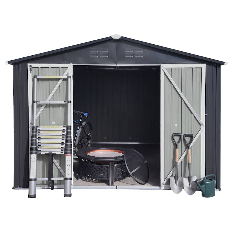 10'x8' Metal Outdoor Storage Shed for Patio Furniture - Dark Grey