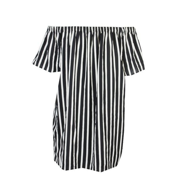 black and white striped off the shoulder dress