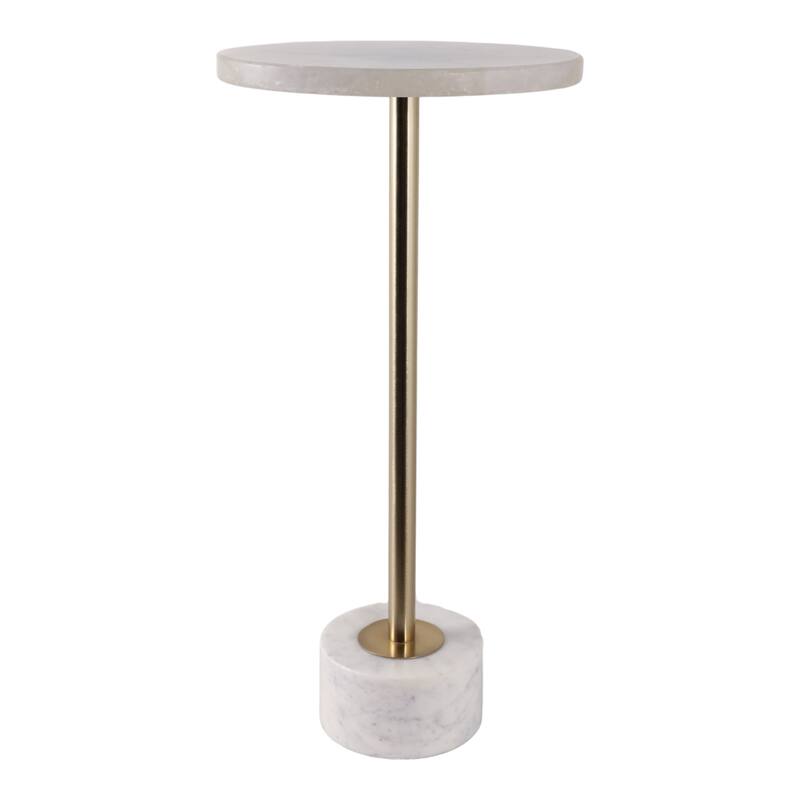 Marble Metal Side Table Modern Slim Base Narrow Round Top Home Decor - 24.0"