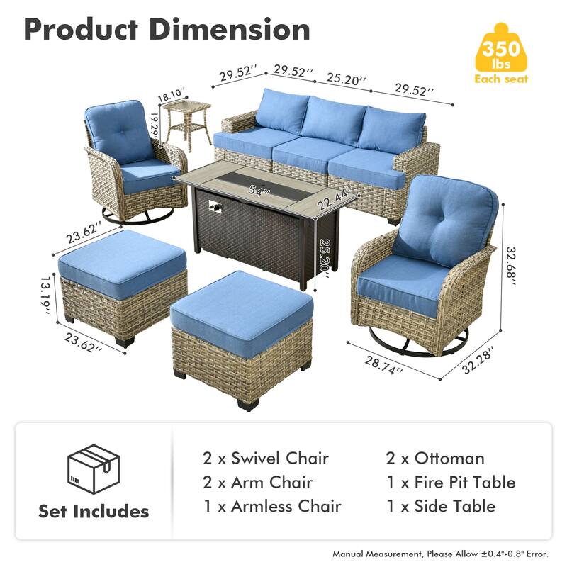 HOOOWOOO 9-piece Patio Sofa Wicker Swivel Rocking Chair Conversation Set