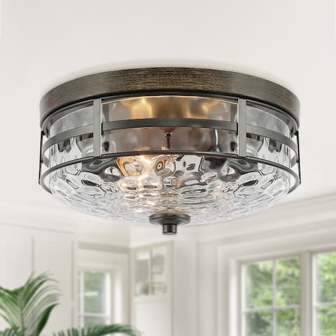 Zarbel Modern Farmhouse 3-Light Drum Flush Mount Light Water Ripple Glass LED for Hallway