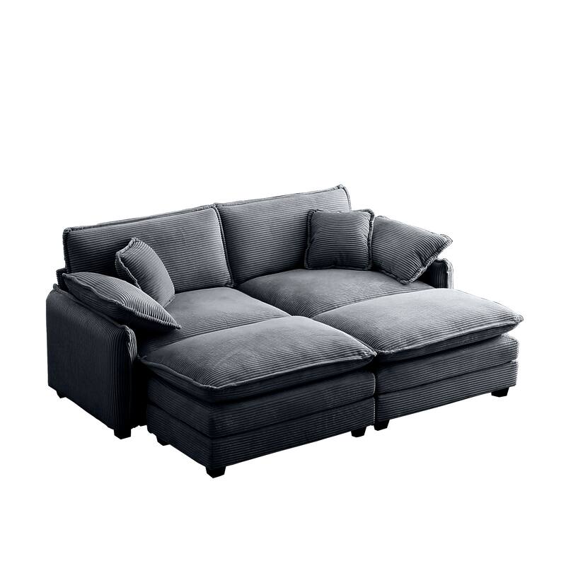 Modern Two-Seater Theater Corduroy Sofa with 2 Footrest