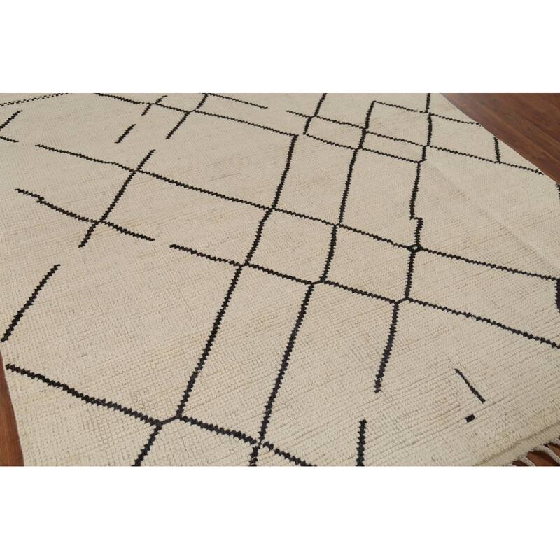 All-Over Geometric Moroccan Area Rug Hand-Knotted Wool Carpet - 7'9"x 9'8"