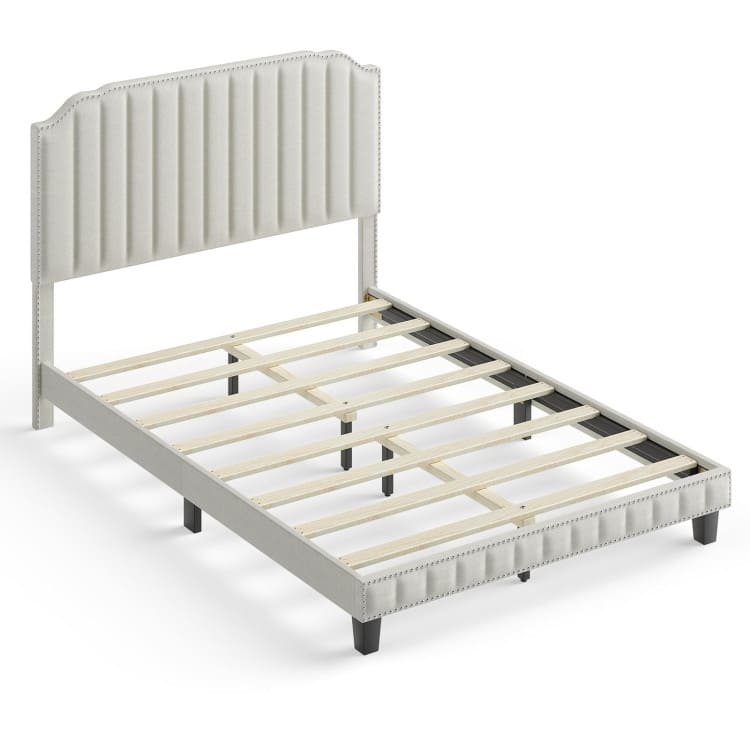 Heavy Duty Upholstered Bed Frame with Rivet Headboard-Twin Size - Full