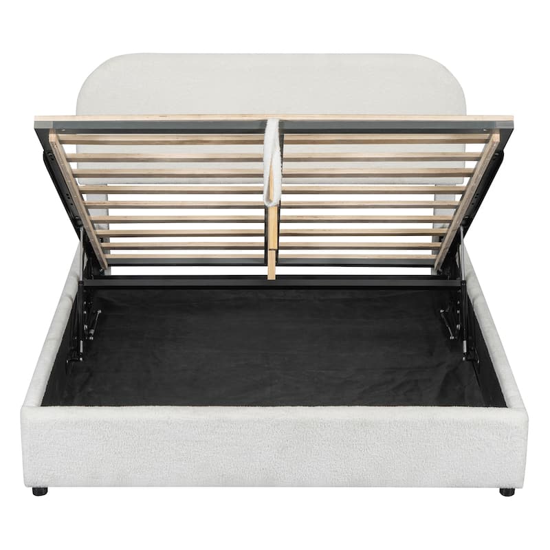 Queen Size Teddy Fleece Upholstered Platform Bed with Hydraulic Storage System for Bedroom