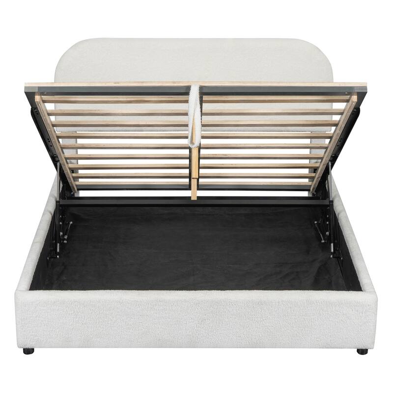 Teddy Fleece Full/Queen Size Platform Bed with Hydraulic Storage System, Upholstered Storage Bed Frame