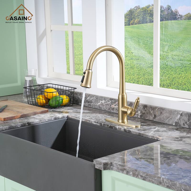Single Handle Pull-Down Sprayer Kitchen Faucet - Orange