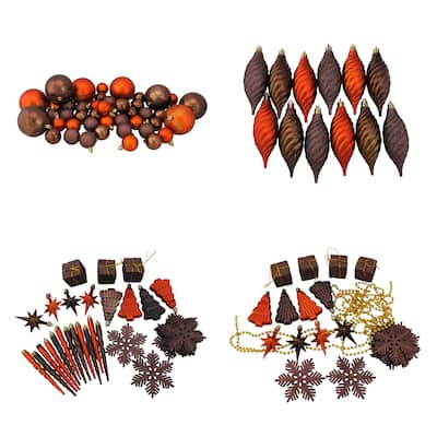 125ct Brown Orage Shatterproof 4-Finish Christmas Ornaments 5.5"