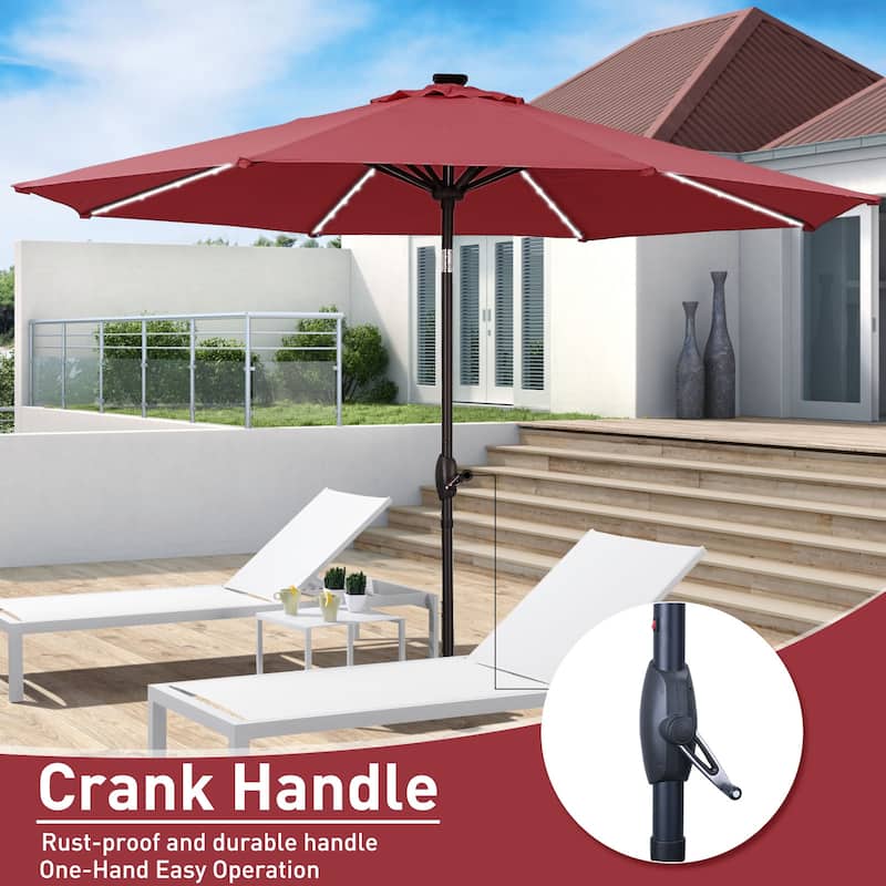Autlaycil 10 ft Solar Patio Umbrellas with LED lights for Market Outdoor Pool, Steel Tilt Crank