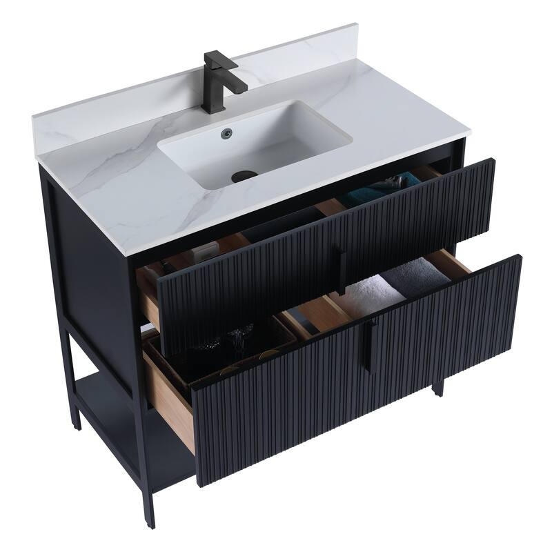 Fine Fixtures Serenity Modern Bathroom Vanity with White Carrara Stone Top