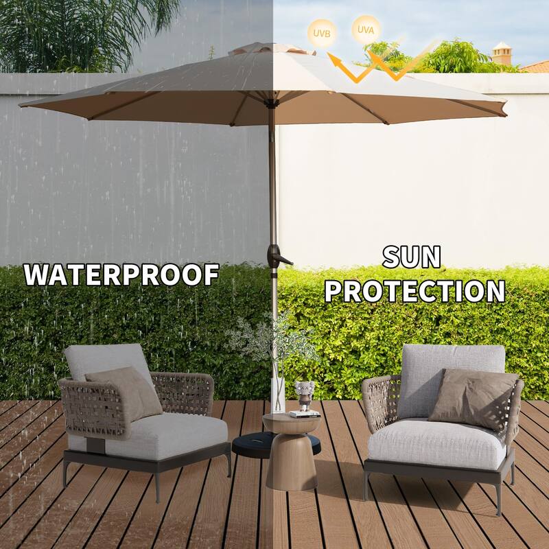 Patio Umbrella Outdoor Table Umbrella with Button Tilt Crank UV Protection Waterproof and 8 Ribs for Garden Patio, Backyard