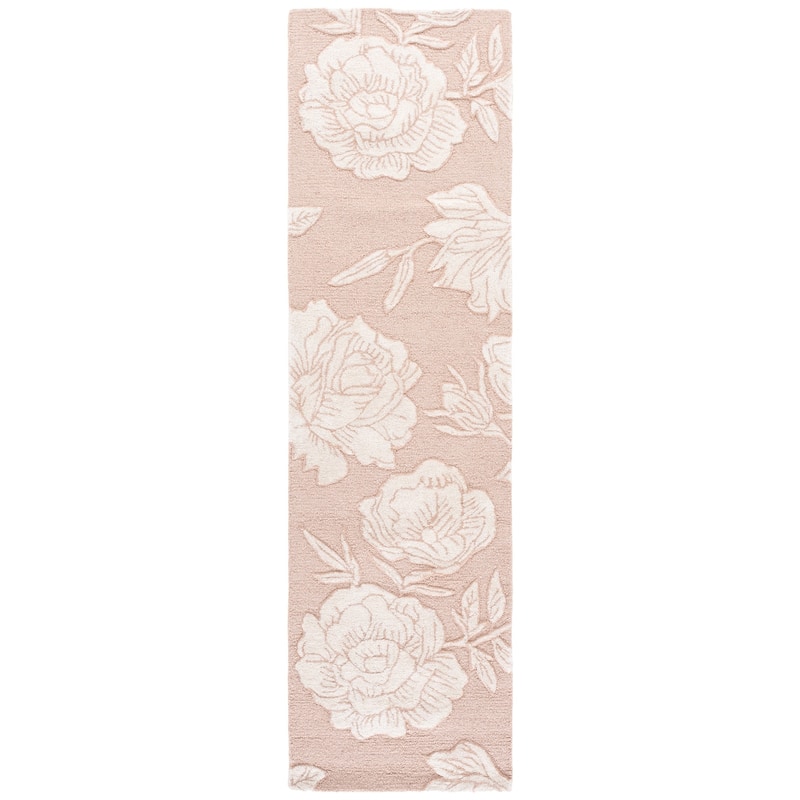 SAFAVIEH Handmade Glamour Arsenia Floral Wool Rug - 2'3" x 8' Runner - Light Pink/Ivory