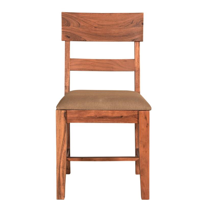 Set of 2 Rustic Brown Upholstered Dining Chairs with Solid Wood Frame and Slat Back for Kitchen Use - 36”H x 18”W x 18”D