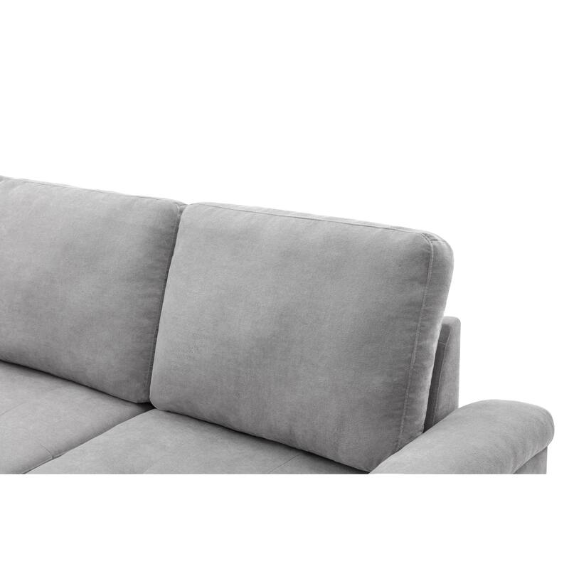 84.75" Velvet L-Shaped Sectional Sofa with Storage Ottoman, USB & Hidden Storage
