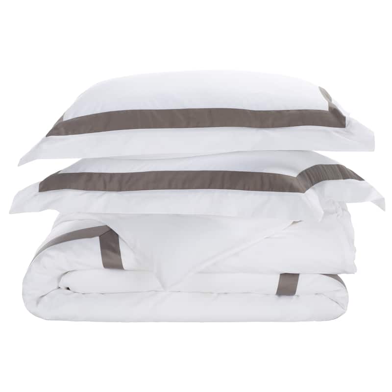 SAFAVIEH Home Hotel Collection Bold Fabric Border 300Tc Percale 3-piece Duvet Cover Set - Grey/White - Queen