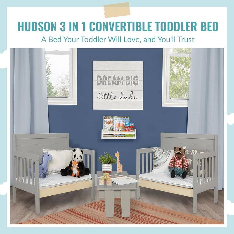 Dream On Me Hudson 3 in 1 Convertible Toddler Bed Cool Grey