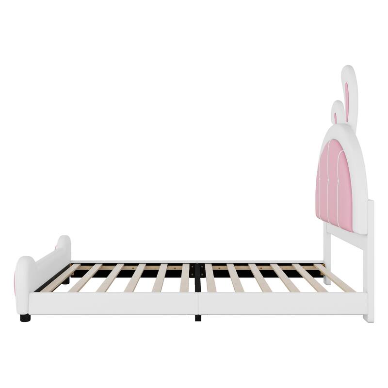 Twin Upholstered Bed Princess Platform Bed w/ Rabbit Shaped PU Headboard