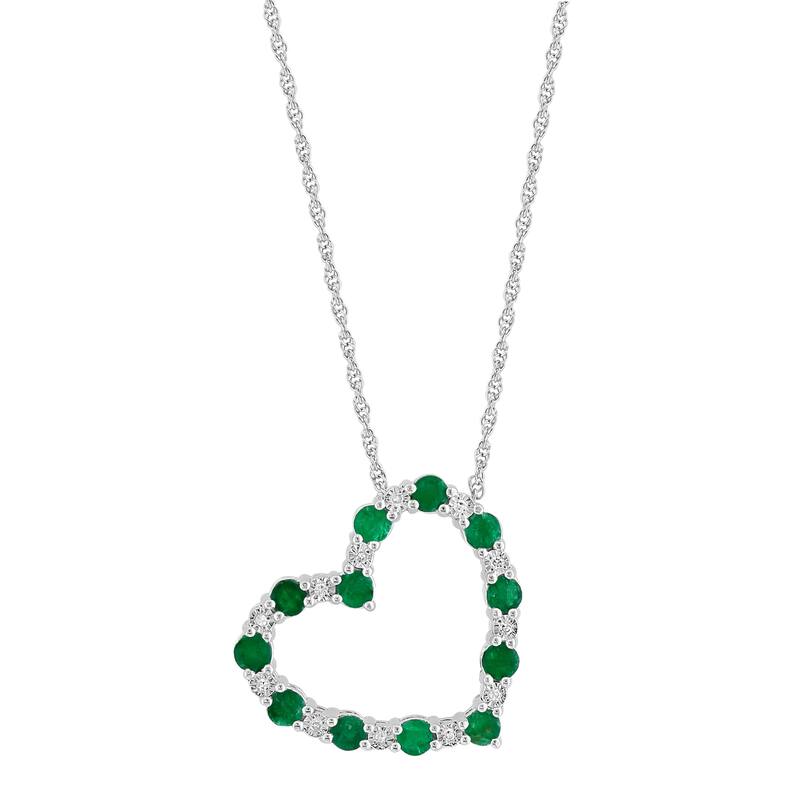 EFFY 925 Silver Diamond Natural Emerald Pendant Heart Necklace