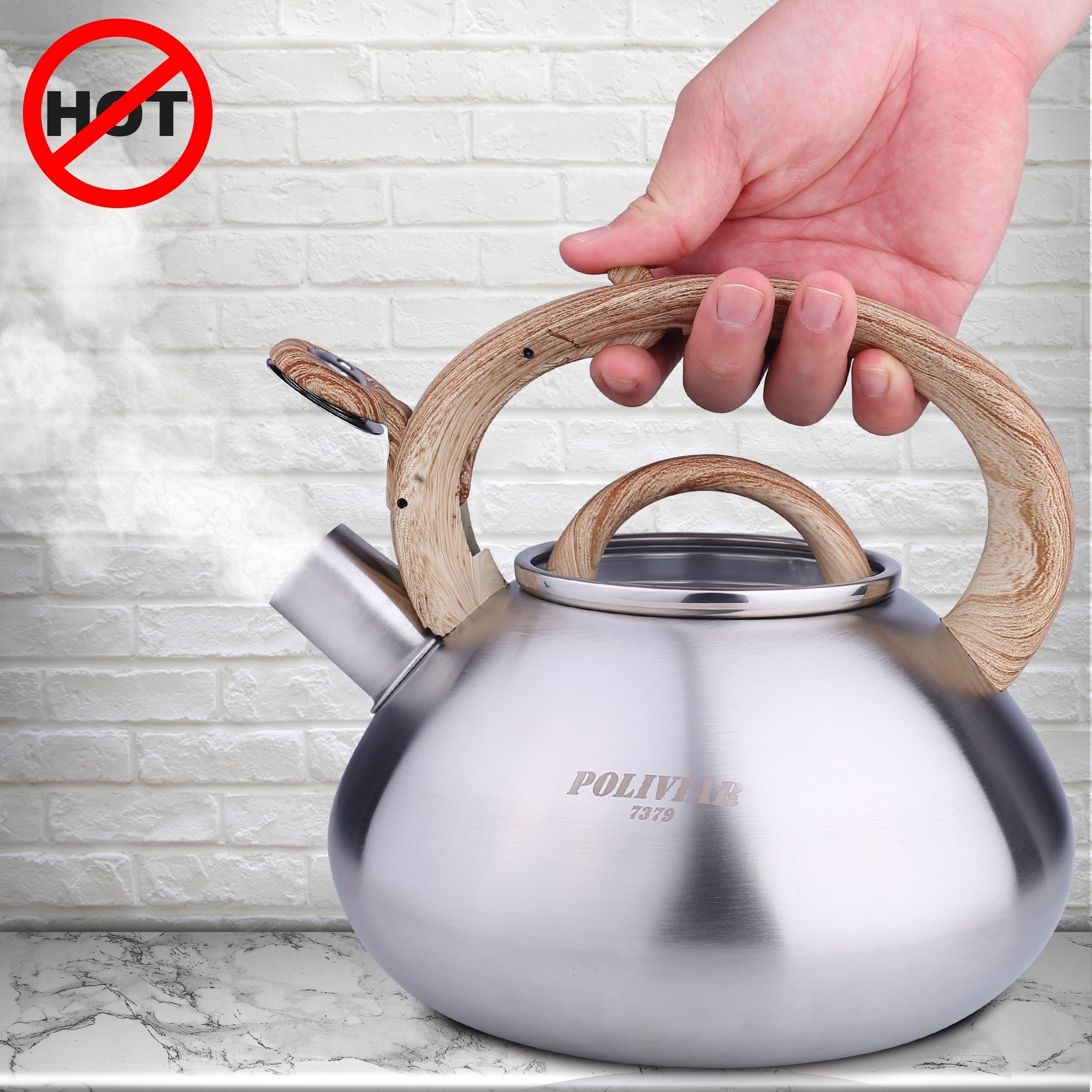 Poliviar Tea Kettle 2.1 qt. Whistling Food Grade Stainless Steel Stove -  7.87x7.87x7.68 - Bed Bath & Beyond - 34116520