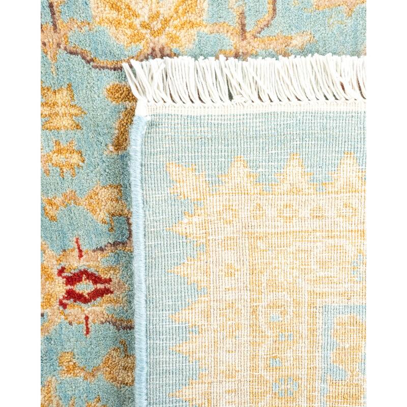 Overton Hand knotted Wool Traditional Oriental Light Blue Area Rug - 6' x 9'