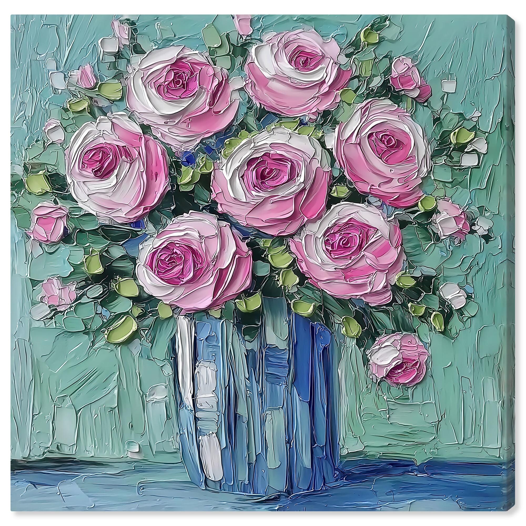 Pink Teal Watercolor Flowers Vinyl - 380